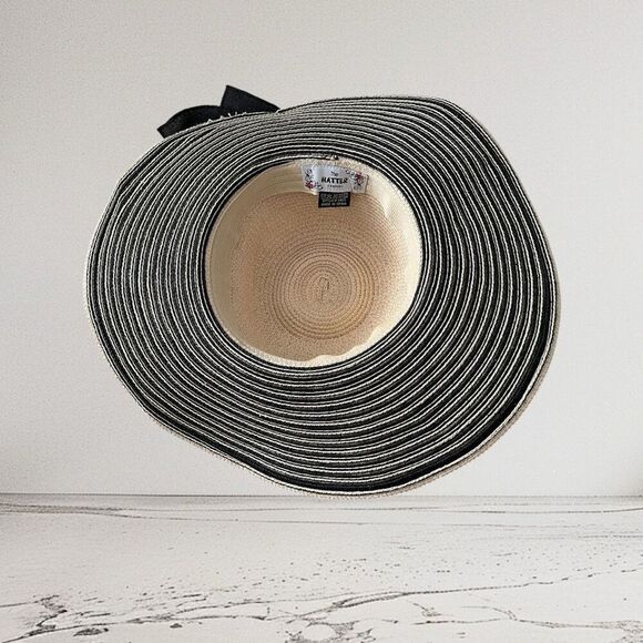 The Hatter OSFA Black Striped Floppy Natural Fedora Hat Kentucky Derby - Picture 4 of 7